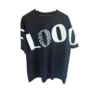 FLO00 Womens Black Graphic T-Shirt Oversized Streetwear Cotton Tee L 96058#